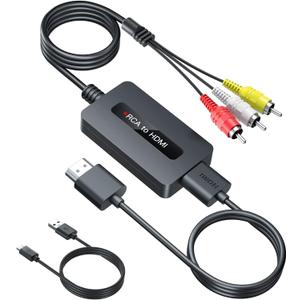 Male RCA to HDMI Cable Converter, CVBS Composite AV to HDMI Converter, Full HD 720P/ 1080P Output Switch for DVD, STB, R-o-k-u with Female RCA Output