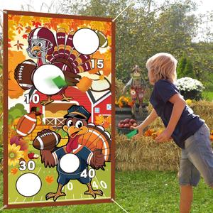 Fall Football Games Turkey Bean Bag Toss Game with 4 Bean Bags Thanksgiving Football Turkey Decoration for Family Thanksgiving Gift and Autumn Turkey Photo Background
