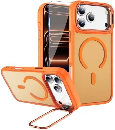 FATUOQIA for iPhone 17 Pro Max Case,Magnetic iPhone 17 ProMax Phone Case with Screen Protector [Compatible with MagSafe] Built-in Stash Stand,Translucent Matte Shockproof Cover-Cosmic Orange