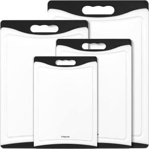 Extra Large Cutting Boards, Plastic for Kitchen (Set of 4) Dishwasher Chopping Board with Juice Grooves, Easy-Grip Handles, Black, Empune