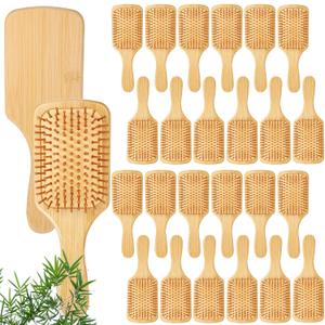 10 Pcs Bamboo Hair Brush, Bulk Round-tipped Bamboo Bristles Detangling Brush Paddle Lightweight Massage Anti Static for Women Men and Children, Stimulates Scalp for Hair Growth (Large, Count, 10)