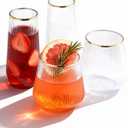 48 Pack Disposable Ribbed Origami Ripple Plastic Glasses Set - 24 9 OZ Stemless Champagne Flutes & 24 12OZ Cups, BPA-Free Shatterproof Clear Drinkware for Weddings, Parties & Events(Gold Rim)