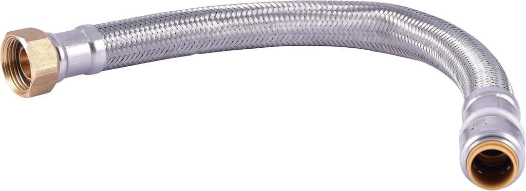 SharkBite Max 1/2 Inch x 3/4 Inch FIP x 15 In. Braided Flexible Water Heater Connector, Push-to-Connect Brass Plumbing Fitting, Stainless Steel, UR3068FX15