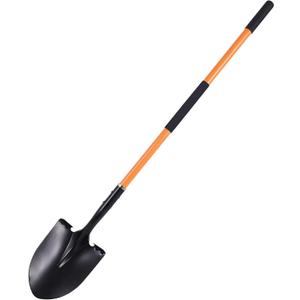 Heavy Duty Garden Shovel, 58-Inch Long Handle, Steel Head with Orange Fiberglass Handle