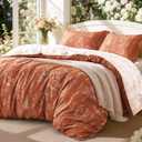 Love's cabin Terracotta Comforter Set Queen - Queen Size Comforter Set, 3 Pieces Cute Floral Bedding Sets for All Seasons,1 Soft Reversible Botanical Flowers Comforter and 2 Pillow Shams
