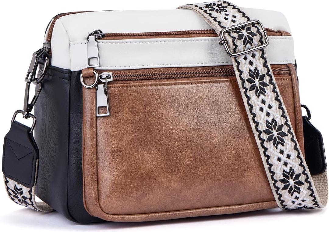 Crossbody Purses for Women Trendy,Vegan Leather Crossbody Bags,Cell Phone Camera Shoulder Handbags with Card Slots (Black/White/Brown)