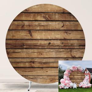 Rustic Wood Round Backdrop Cover 7.2FT Polyester Brown Retro Wood Texture Circle Background for Photography,Themed Party,Baby Shower,Birthday Party,Wedding,Banquets,Photo Shoot Supplies