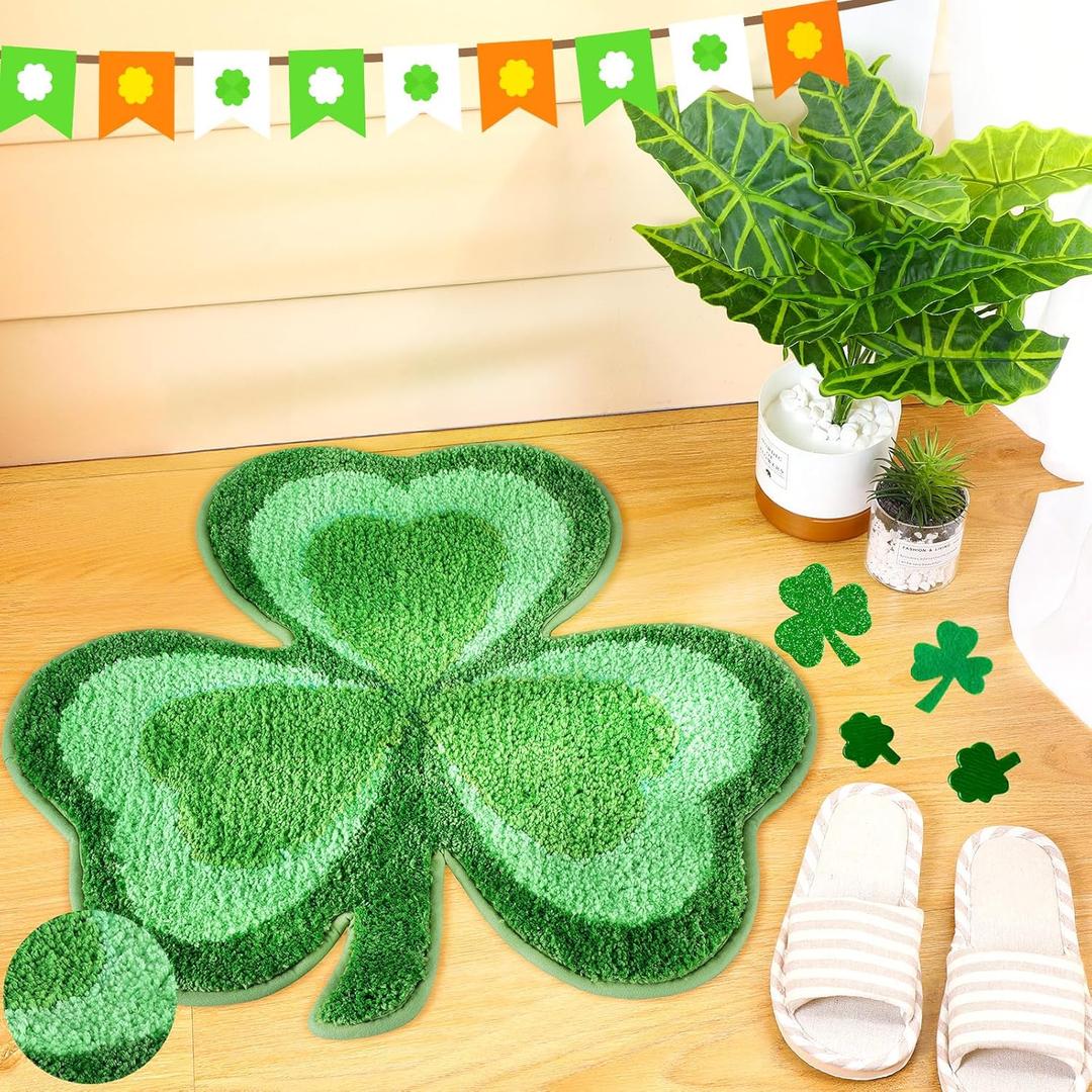 Cindeer St Patricks Day Shamrock Bathroom Rugs Lucky Shamrocks Clover Decorative Doormat Washable Kitchen Rugs Comfort Nonslip Doormats Rug Shower Bedroom Decor (Fresh Style,23.6 x 23.6 Inch)