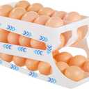 Egg Holder for Fridge, Automatic Rolling Egg Dispenser, Tilted Egg Storage Rack, 3-Tier Auto-Rolling Slope Egg Organizer, Holds about 40 Eggs, Space-saving Egg Storage for Refrigerator, Countertop
