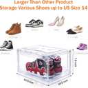 6 Pack Shoe Boxes Clear Stackable, Large Shoe Storage Boxes, Space Saving Acrylic Shoe Boxes, Foldable Shoe Container Boxes that Fits Up to Size 14 Shoes (10 Pack Transparent)