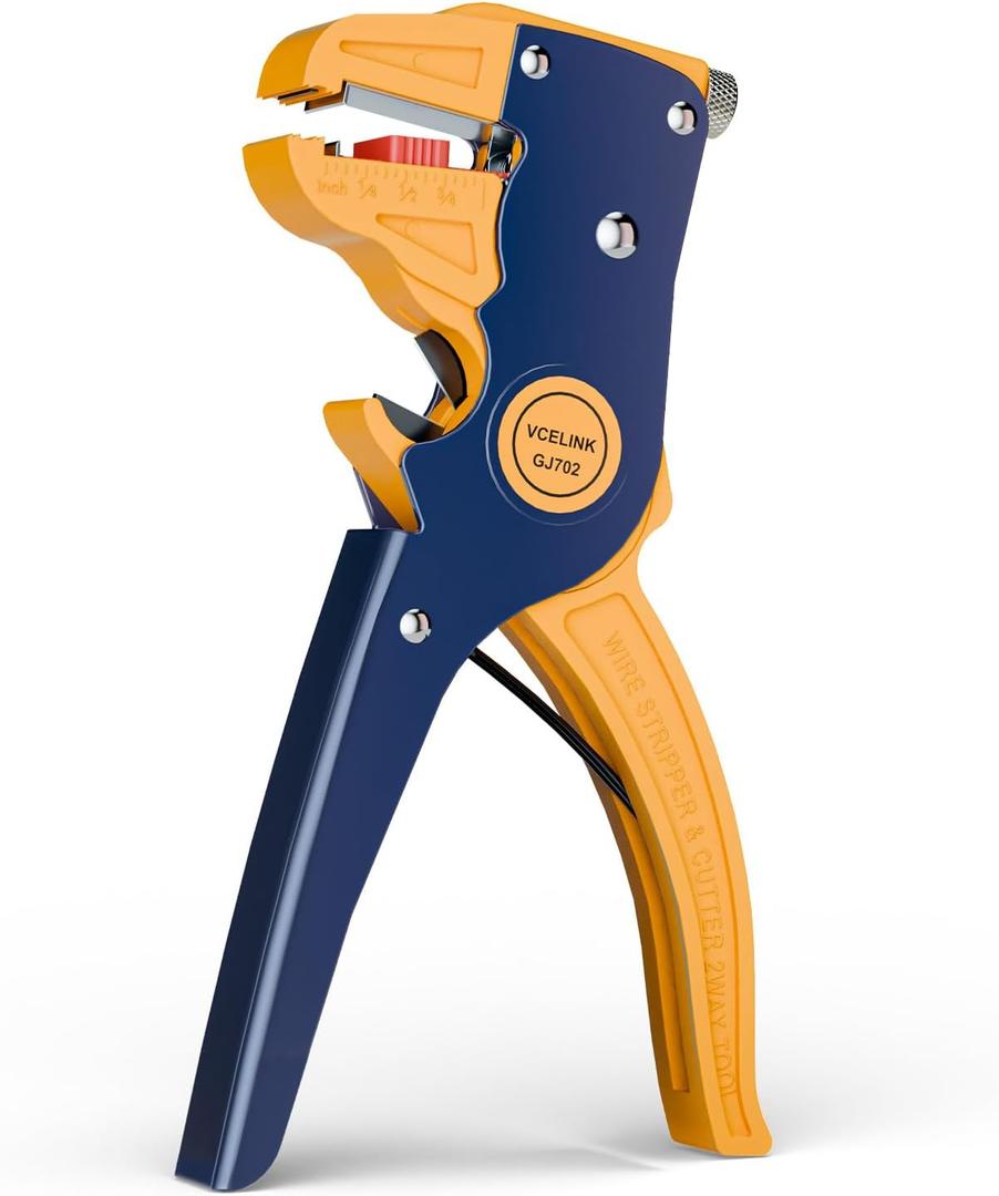 VCELINK Wire Stripper and Cutter, Professional Quick Strip Automatic Wire Stripper, 2 in 1 Adjustable Electrical Cable Wire Stripping Tool&Eagle Nose Self-Adjusting Wire Pliers (7-Inch), Blue