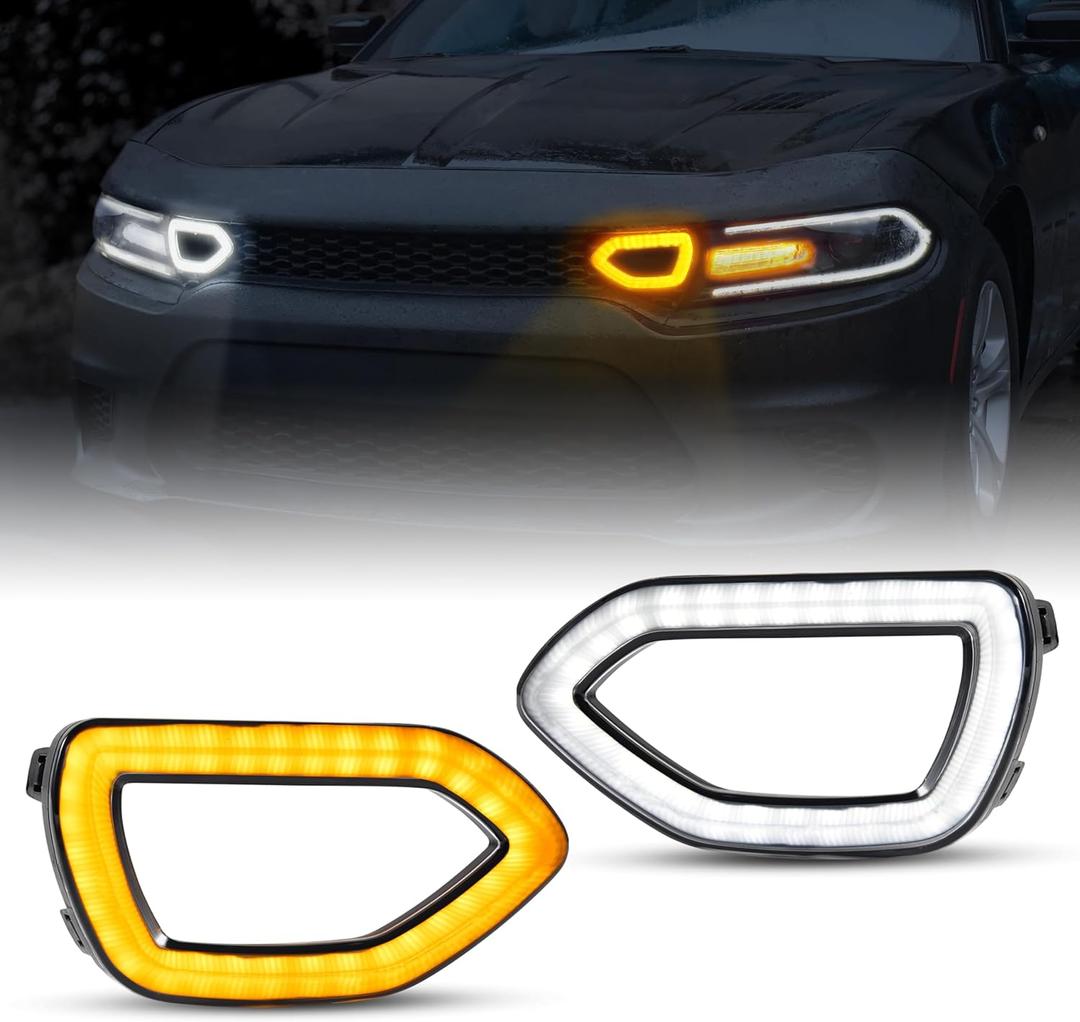 KEWISAUTO Grille Lights for Dodge Charger, LED Front Grille Lights Turn Signal Daytime Running Light for Dodge Charger SRT/Scat Pack 2015-2019, Charger Daytona, SXT & R/T 2017-2019 Accessories