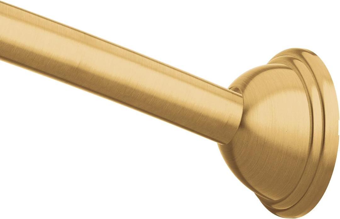 Moen Brushed Gold 54 to 72-Inch Adjustable Single Curved Shower Rod, Wall Mounted Permanent Curtain Bar for Bathroom, CSR2160BG