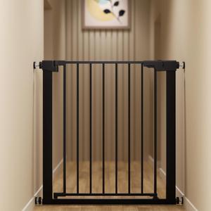 29-32" Metal Baby Gate for Stairs/Doorways, 30" Tall Pressure Mounted Pet Gates, Auto-Close Child Safety Gate, No Drilling Easy Walk-Through Dog Gate Indoor, Black