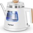 TOPWIT Electric Kettle, 1.0L Electric Tea Kettle with Removable Stainless Steel Infuser, BPA-Free Electric Glass Kettle with Window, Double Wall Water Warmer, Gooseneck, Auto-shut Off, White