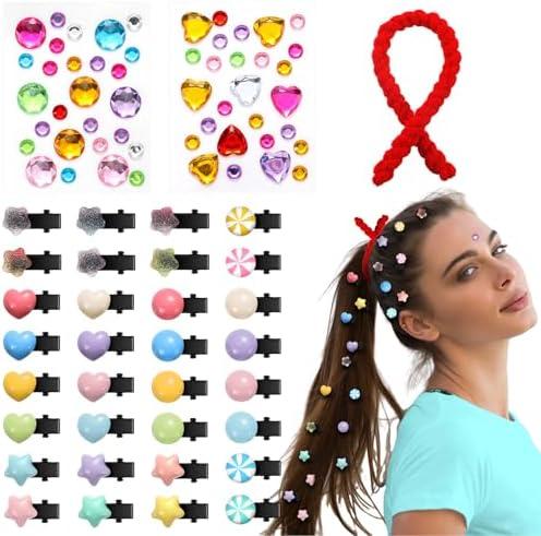 Daifunli 53 Pieces Halloween Costume Accessories - Hair Pins, Candy Red Tie, Diamond Stickers, Jewel Set for Wreck King Cosplay - Racer Women Adult