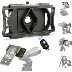Upgraded Telescope Phone Adapter, Rotatable 360 Binocular Photo Adapter for Android & iPhone,Smartphone Holder Mount for Telescope,Monocular,Binocular,Spotting Scope,Microscope with Bluetooth Shutter (Army Green)
