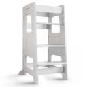 Kitchen Step Stool, WOOD CITY Toddler Kitchen Stool Helper with Safety Rail, Height Adjustable Child Standing Tower Learning Stool for Counter and Bathroom Sink (White) (White-upgrade)