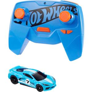 Hot Wheels Toy Car, RC C8 Corvette in 1:64 Scale, Remote-Control Vehicle with Controller & USB Cable, Works On & Off Track