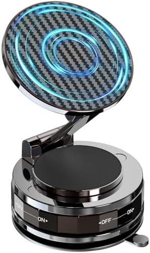 NZKEEYZI Phone Holders for Your car, Compatible with MagSafe, Ultra Vacuum Suction Cup Mount, 360° Rotation, Car Phone Holder Compatible with All Models, Carbon Fiber Deep Brown