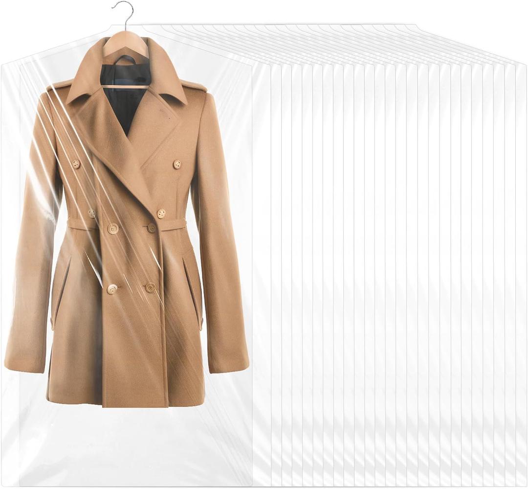 100 Pack Garment Bags for Hanging Clothes, 47 Inch Plastic Dry Cleaner Bags Clear Clothes Covers for Dry Cleaner, Home Storage, Travel