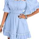 ChiaoLezhee Women's Renaissance Dress, Flutter Sleeve Off Shoulder A-Line Empire Waist Fairy Sundress, XL