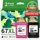 67XL HP Printer Ink Replacement for HP Ink 67 Work with 6055e 2800e
67 Black/Color Combo Pack HP 67XL for DeskJet 2755e 2855e 2855 4155e 2700e 2700 Envy 6000 6400 Envy Pro 6458 Printer Ink 67
