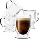 BTaT- Double Walled Glass Coffee Mugs, 16 oz, Set of 4, Glass Coffee Cups with Handle, Insulated Clear Coffee Mug for Hot and Cold Beverages, Cappuccino, Latte, Tea, Americano, Microwave Safe