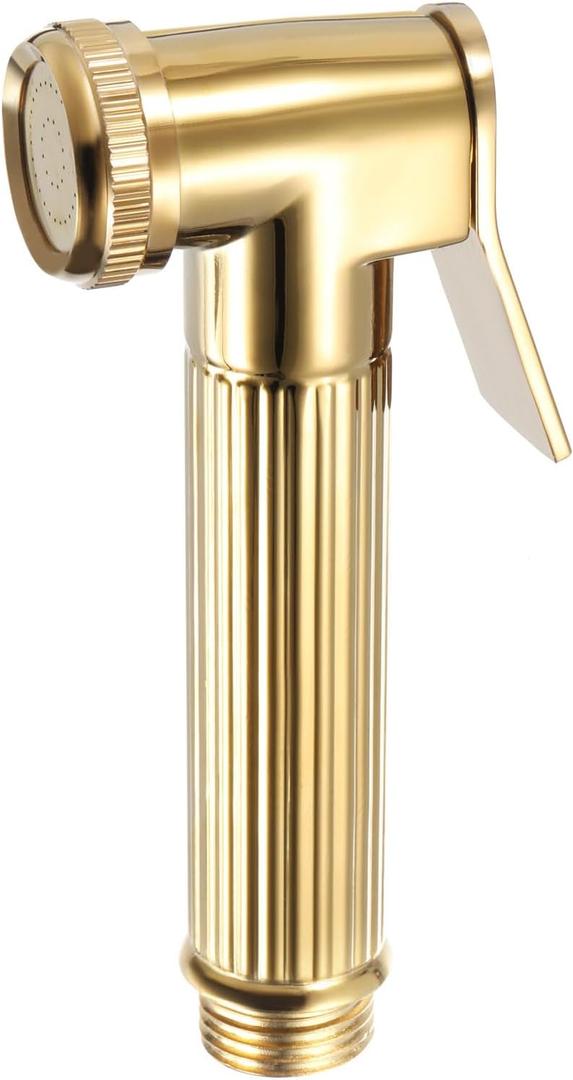 uxcell Handheld Bidet Sprayer for Toilet, Metal Bathroom Sprayer Kit Adjustable Water Pressure Control for Kitchen Bathroom Toilet Flushing Washing, Gold