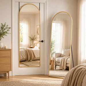58"x21" Full Length Mirror, Over The Door Mirror,Gold
Tempered Glass Hanging Mirror, Full Body Mirror with Stand Wall Mounted for Bedroom Living Room Cloakroom