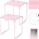 Locker Organizer Accessories Decorating Kit, Metal Mesh Locker Shelf, Magnetic Pen Holder,Mirror,Whiteboard, Markers, Magnets,Suitable for School,Work,Office,Gym (2pack-Pink)