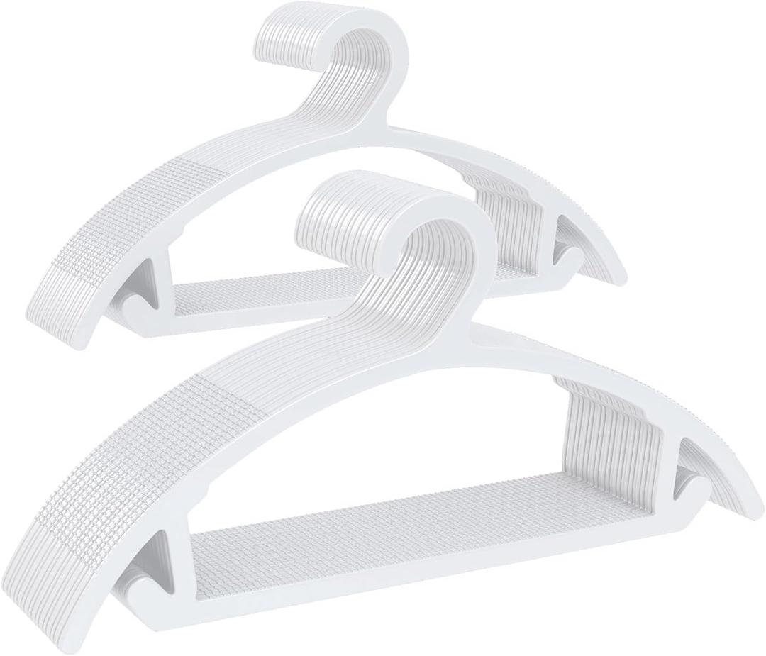 ABHENG 50 Pack Clothes Hangers, Non Slip Heavy Duty Plastic Hangers, Space Saving All-in-One Garment Hangers for Dresses Suits Jeans Knits, Hold Up to 11 LB Dry & Wet, 16.4" x 8.3", White, UAPY0850W