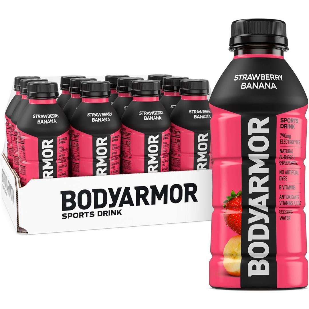 BODYARMOR Sports Drink, Strawberry Banana, Electrolyte Drink Hydration, 16 Fl Oz Bottles (12 Pack), Flavored Coconut Water with B Vitamins & Antioxidants (EXP 10/26/26)