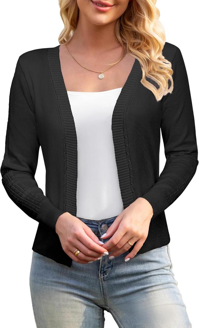 GoMamee Women's Cardigan Sweater Long Sleeve Open Front Knit Cardigans Black, Medium