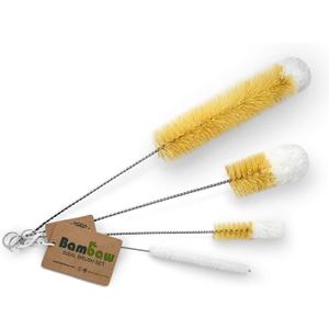 Bambaw Bottle Cleaner Brush Set | 4 Cleaning Brushes | Bottle Brush Cleaner Set | Water Bottle Brush | Bottle Scrubber | Small & Long Bottle Brush for Glass - Soft Cotton Tip to Prevent Scratches