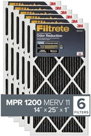 Filtrete 14x25x1 Air Filter, MPR 1200, MERV 11, Allergen Defense Odor Reduction 3-Month Pleated 1-Inch Air Filters, 1 Filters