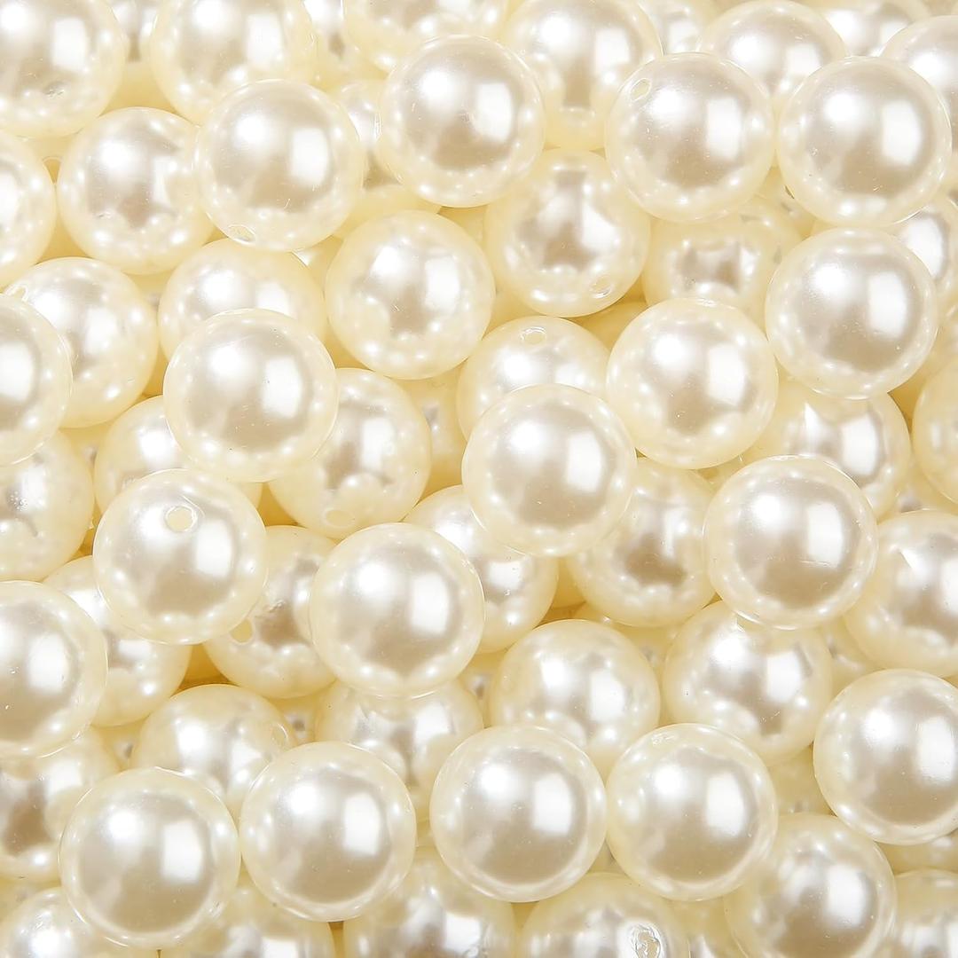 20mm White Pearl Beads 180pcs Chunk Bubblegum Bead Acrylic Pen Ball Beads for Pen Bag Jewelry Making Necklace Bracelets (White Pearl)