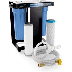 Camco EVO X2 Dual Stage Camper/RV Water Filter Kit - 2 Stage Filtration w/KDF & GAC - Filters Out Bad Taste, Odors, Lead, Bacteria & More - Replaceable Filters - (40639)