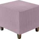 uxcell Ottoman Cover Square, Jacquard Ottoman Slipcover with Elastic Bottom, Stretchable Footrest Stool Covers for Living Room Furniture Protector (Light Purple, Middle Size)