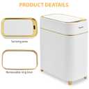 Pukomc Automatic Small Sensor Trash Can with Touchless Lid, 2.3 Gallon / 9L Smart Garbage Can, Quiet Close White Gold Waste Bin - Perfect for Kitchen, Living Room & Small Spaces