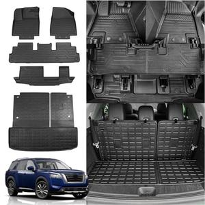 Rongtaod Floor Mats Compatible with 2022-2024 2025 Nissan Pathfinder 7&8 Seats Cargo Liner Cargo Mat Trunk Liner Back Seat Cover Pathfinder Accessories (Trunk Mat with Backrest Mat+Floor Mats)