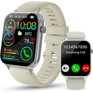 Smart Watch for Men Women, 1.85" HD Touchscreen Smartwatches with Message Call Function, 100+ Sports Modes IP68 Fitness Tracker, 24/7 Heart Rate/Sleep Monitor Fitness Watch for Android iOS White(2025)