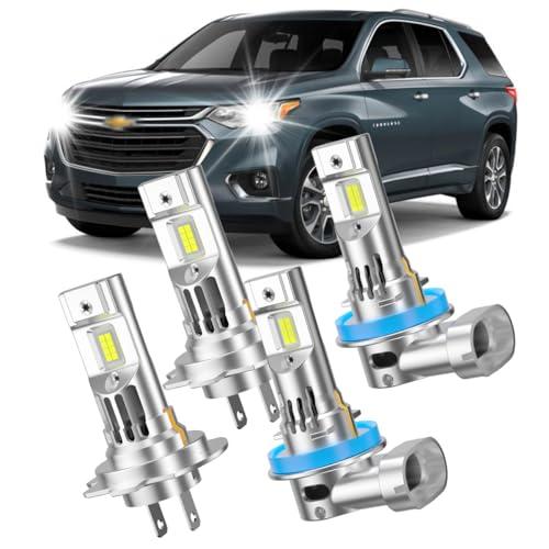 Luminavexel Fit For 2013-2018 Chevy Traverse Front Light Bulbs,High Beam H7 & Low Beam H11 Light Bulbs Combo Pack, 6500K White Ture Plug and Play Bulbs with Built-in FAN, Pack of 4
