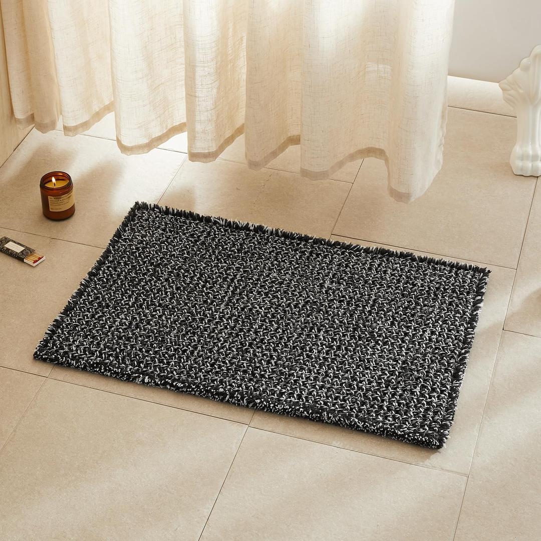 TYUU Black and White Bathroom Rugs, Waffle Bath Mat Non Slip Washable Super Absorbent Quick Dry Boho Farmhouse Bathroom Decor, 30"x20" Black and White (1'8" x 2'6" (Rectangular))