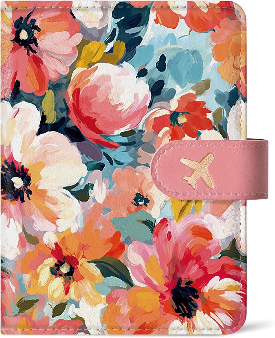 Passport Holder for Travel Essentials, RFID Blocking Leather Cover Wallet with Magnetic Closure, Aesthetic & Cute Passport Book Case for Women and Men - Garden