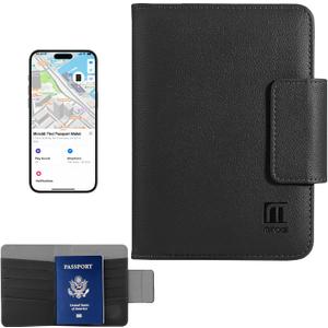 Miroddi Passport Holder for Travel, Works with Find My, Leather Passport Wallet for Travel Essentials, Passport Cover Case for Men and Women with Finder Tracker, 8 Card Slots, RFID Blocking, Black