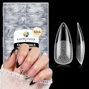 Long Almond Nail Tips: 504pcs Full Cover Soft Gel Nail Tips, 12 Sizes Pre-Etched Half Matte Almond Press on Nails No C Curve For Nail Extensions Home Salon