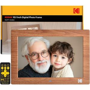 KODAK 10.1 inch Digital Photo Frame, NO WiFi with Remote Control Digital Picture Frame, 1280 * 800 HD IPS Screen, Automatic On/Off (Brown)