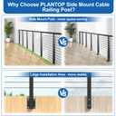 12-20ft Complete Set 36" Side Mount Level Railing Post Kit, 4 Pack Black Fascia Mount Level Drilled Post, 250ft 1/8" Stainless Steel Cable(No Handrail), Swageless Cable Railing Kit, MY10-LP