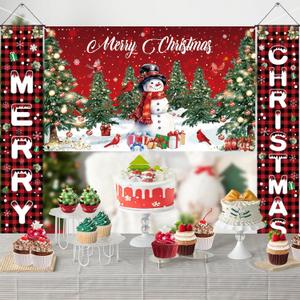 Merry Christmas Banners with 3 Pcs 71"x 43" Christmas Backdrop and Porch Signs Hanging Ribbon, Indoor & Outdoor Christmas Decorations for Home Wall/Front Door/Yard, Party, Photography